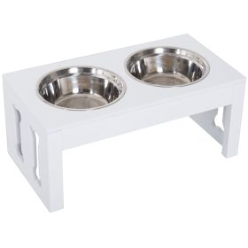 23" Dog Bone Wooden Elevated Dog Bowl Feeding Station, White 23" Dog Bone Wooden Elevated Dog Bowl Feeding Station, White